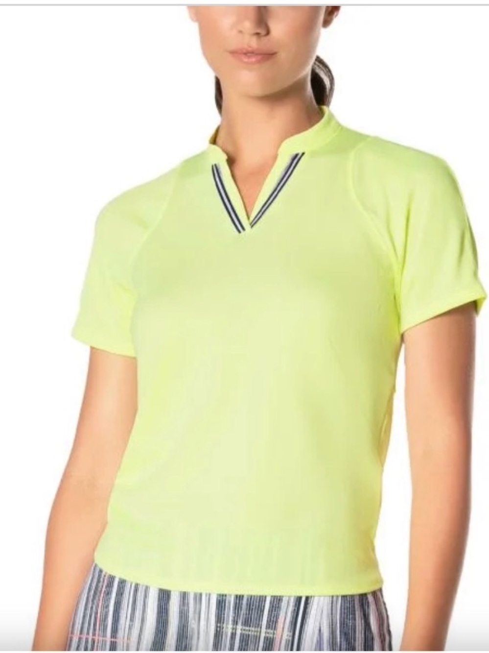 Lucky in Love Neon Yellow Short-Sleeve V-Notch Top with Contrast Trim